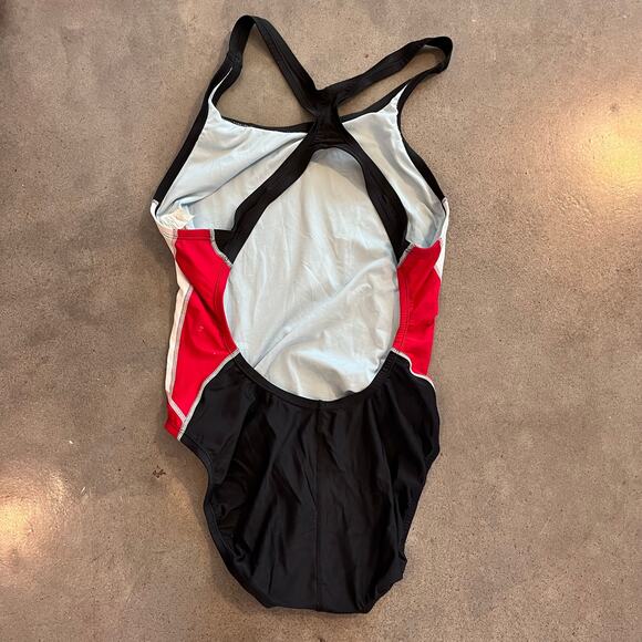 Nike Swim Team Lifeguard Black Red Racerback swimsuit Womens 36 color block - Picture 3 of 5
